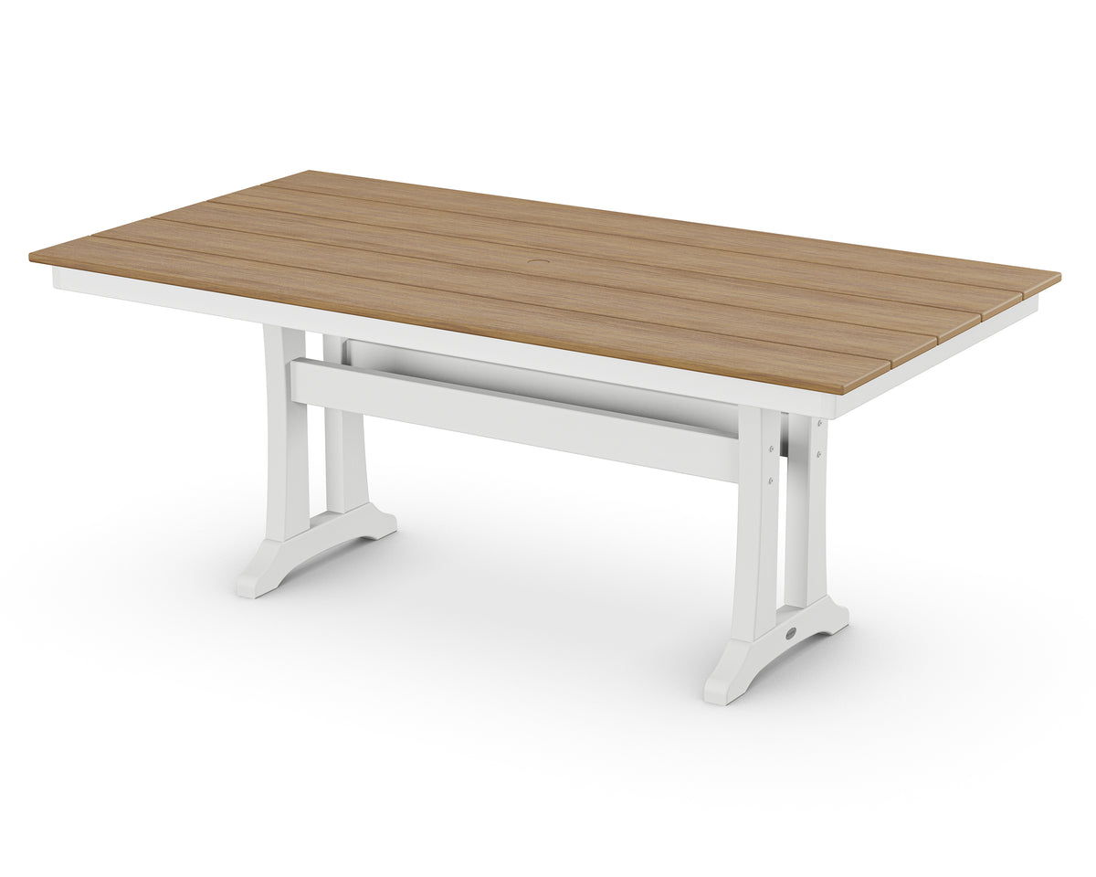 POLYWOOD Farmhouse Trestle 37" x 72" Dining Table in White / Natural