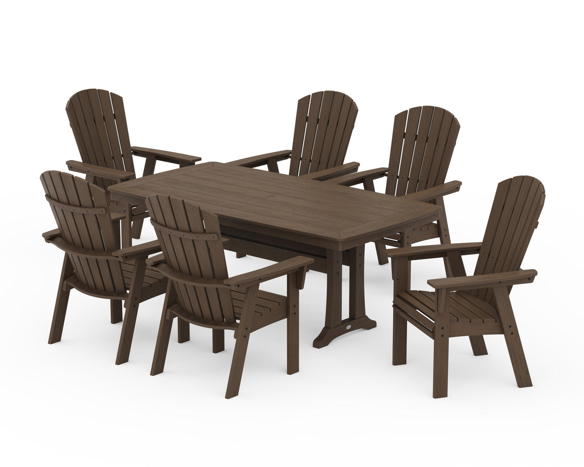 POLYWOOD Nautical Curveback Adirondack 7-Piece Dining Set with Trestle Legs in Kona