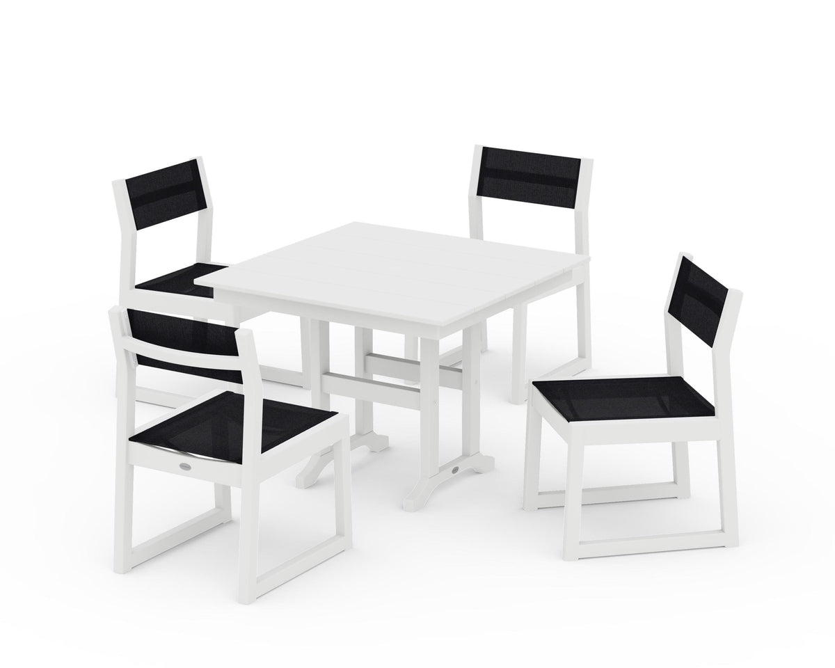 POLYWOOD EDGE Sling Side Chair 5-Piece Farmhouse Dining Set in White / Black