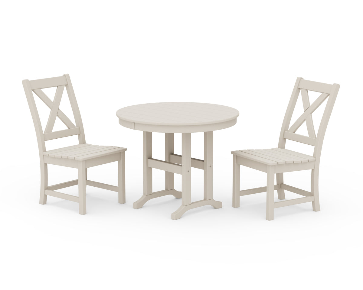 POLYWOOD Braxton Side Chair 3-Piece Round Dining Set in Sand