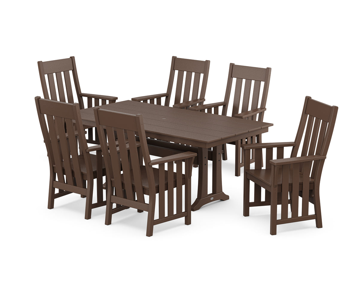 POLYWOOD Acadia Arm Chair 7-Piece Farmhouse Dining Set with Trestle Legs in Mahogany