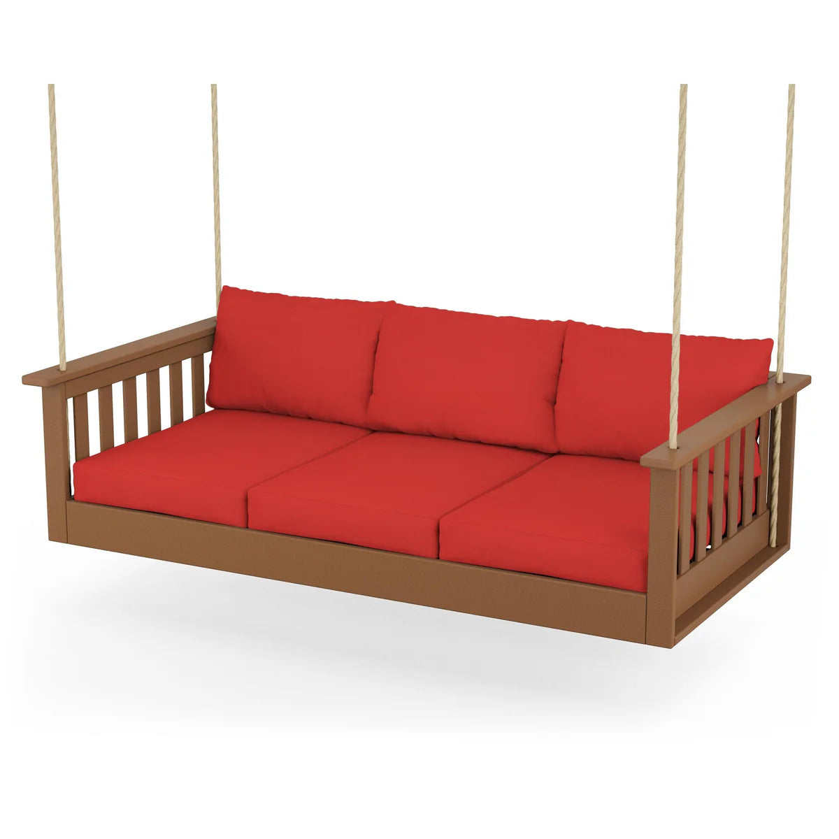 POLYWOOD Vineyard Daybed Swing in Teak / Crimson Linen