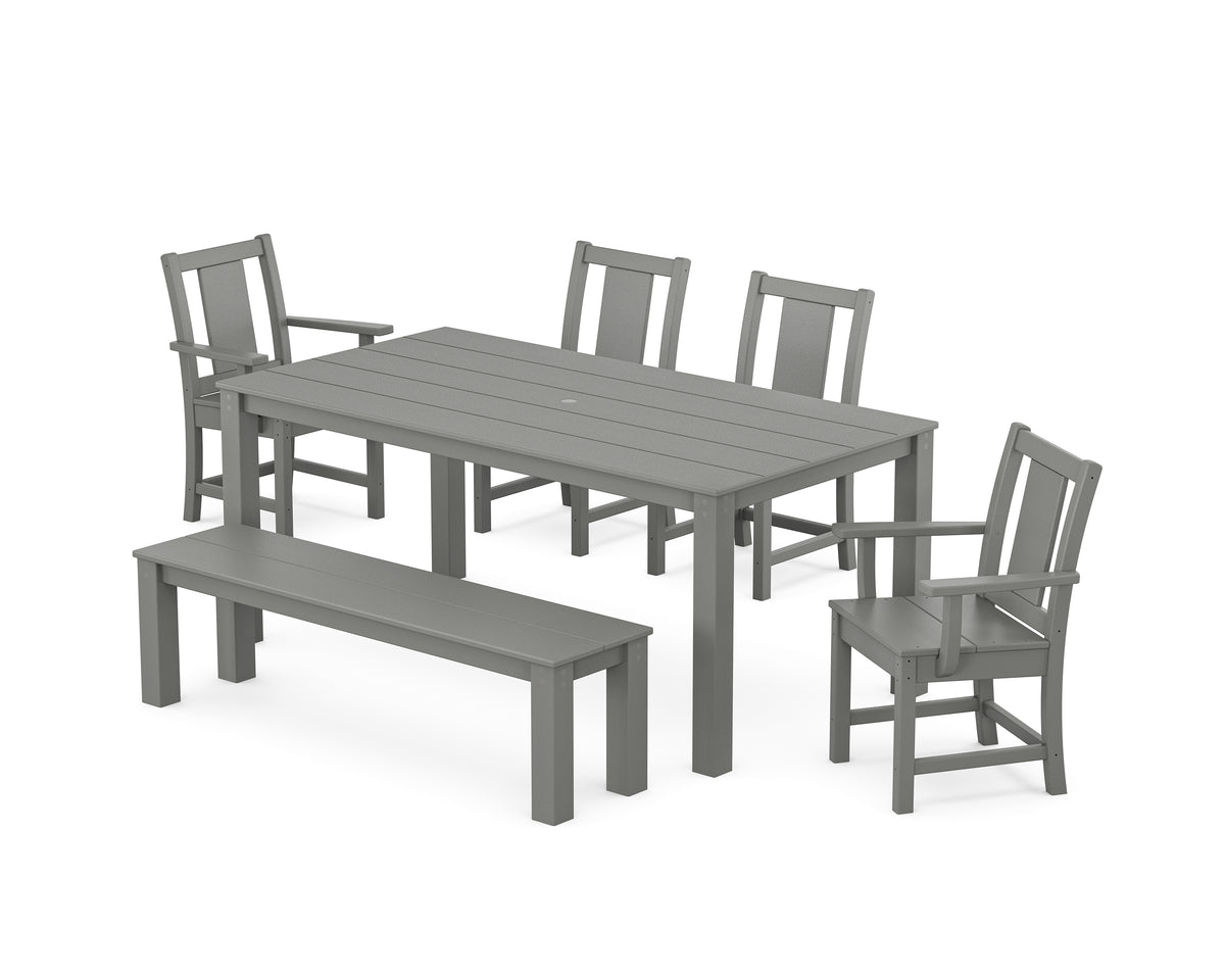 POLYWOOD Prairie 6-Piece Parsons Dining Set with Bench with Prairie Dining Side Chair in Slate Grey