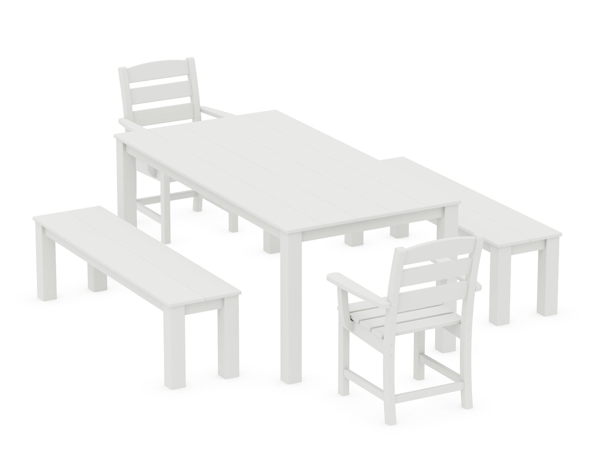POLYWOOD Lakeside 5-Piece Parsons Dining Set with Benches in Vintage White