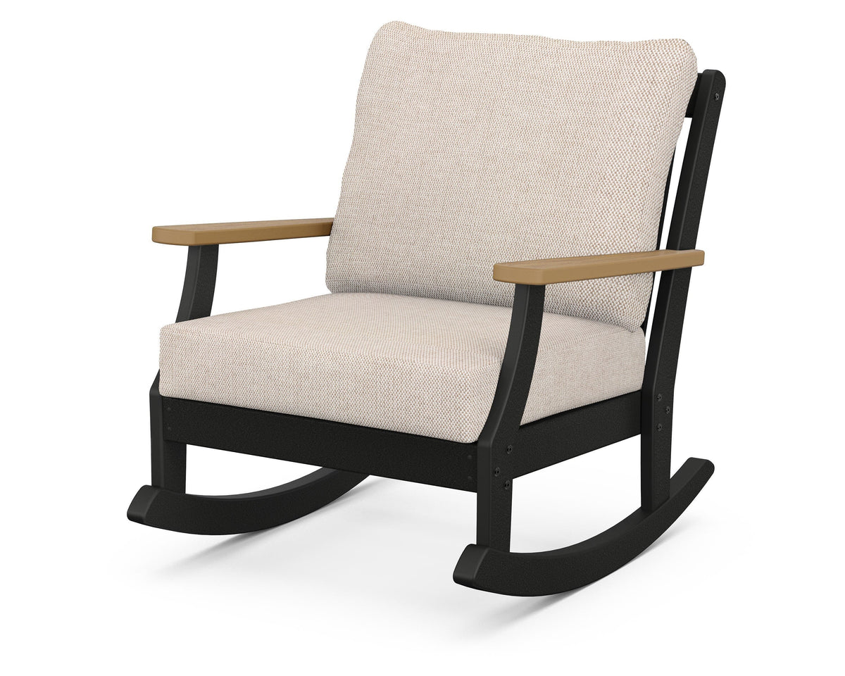 POLYWOOD Braxton Deep Seating Rocking Chair in Black / Natural / Blend Linen