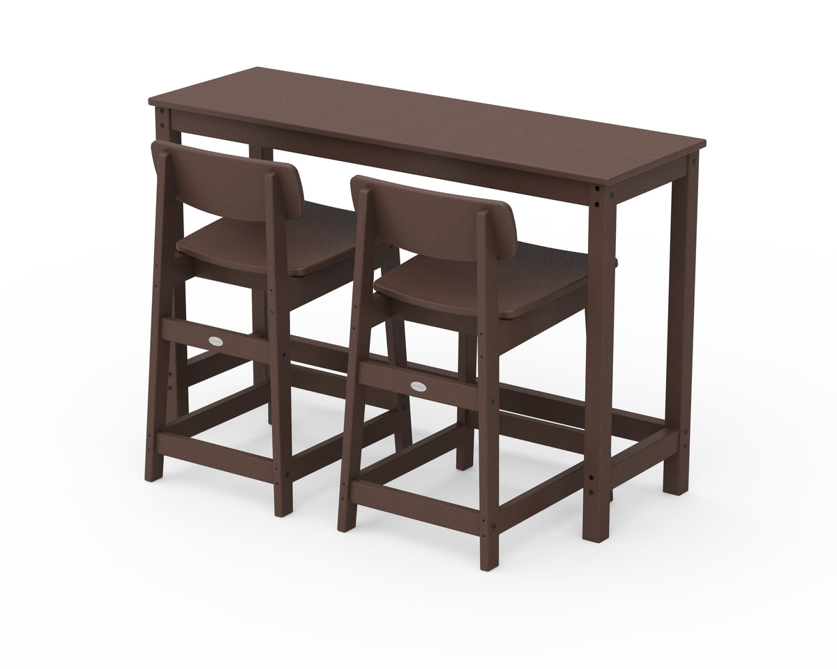 POLYWOOD Modern Studio Urban Lowback Counter Chair 3-Piece Balcony Set in Mahogany