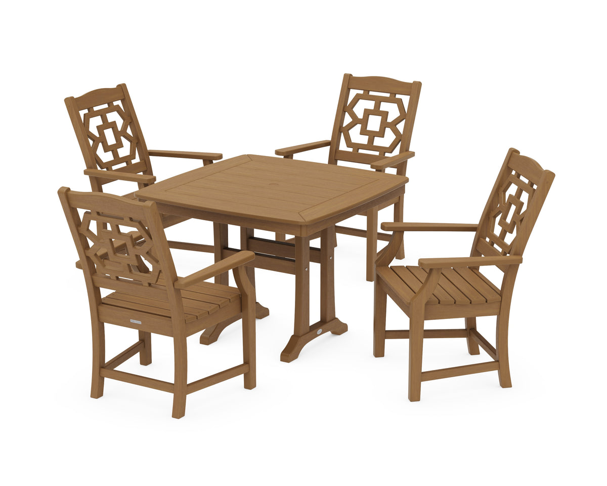 POLYWOOD Chinoiserie 5-Piece Dining Set with Trestle Legs in Natural