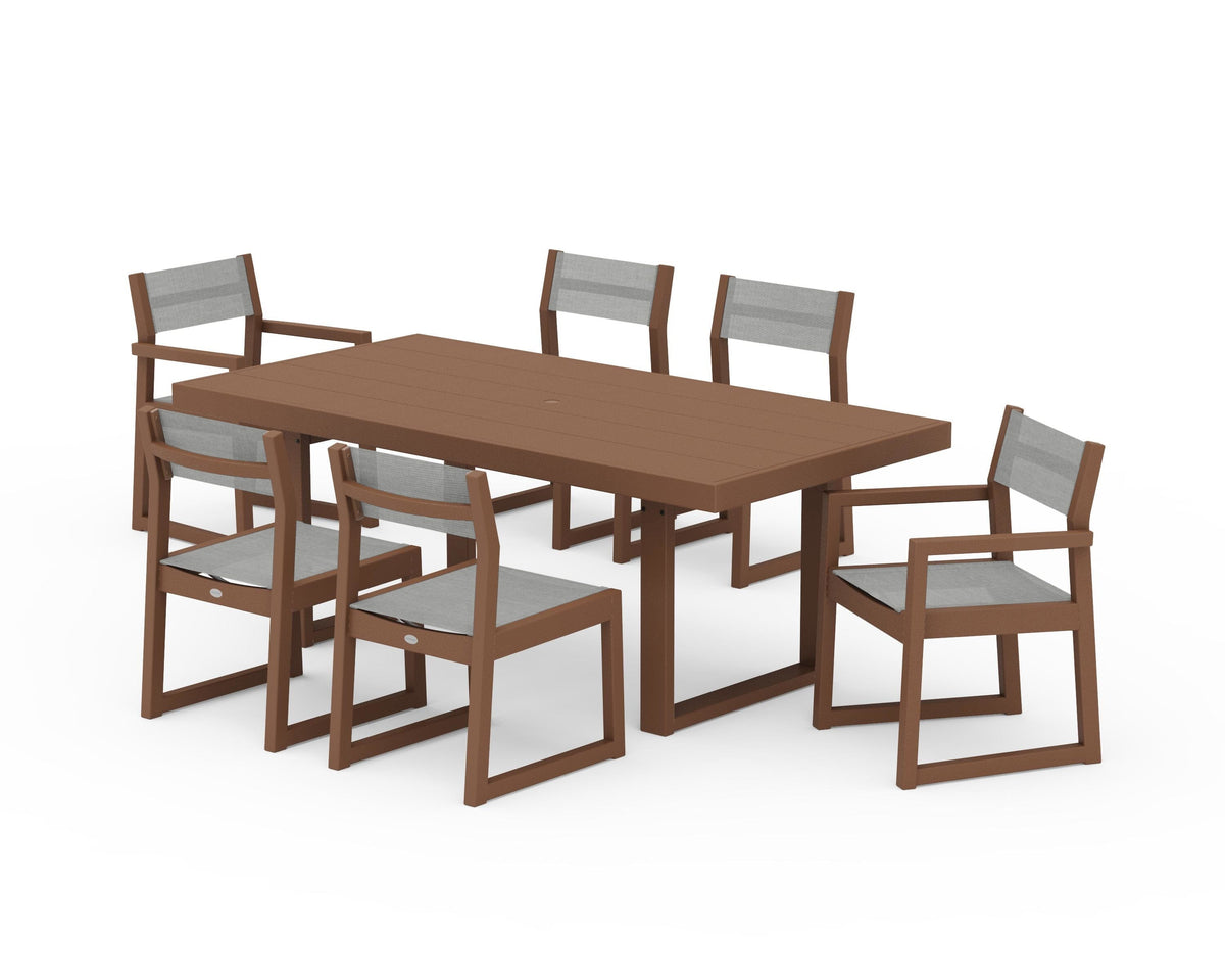 POLYWOOD EDGE Sling 7-Piece Dining Set in Teak / Metallic