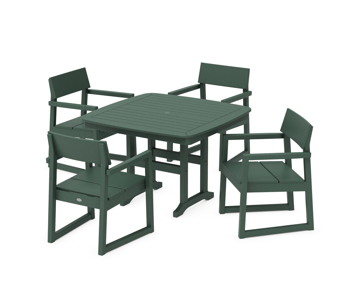 POLYWOOD EDGE 5-Piece Dining Set with Trestle Legs (Nautical 44" Table) in Green