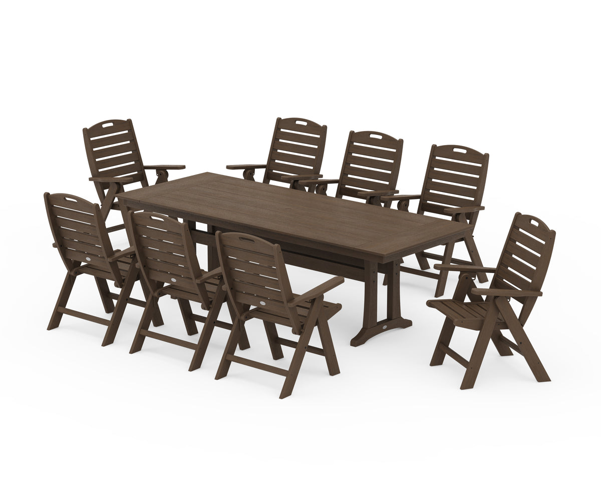 POLYWOOD Nautical Highback 9-Piece Farmhouse Dining Set with Trestle Legs in Kona