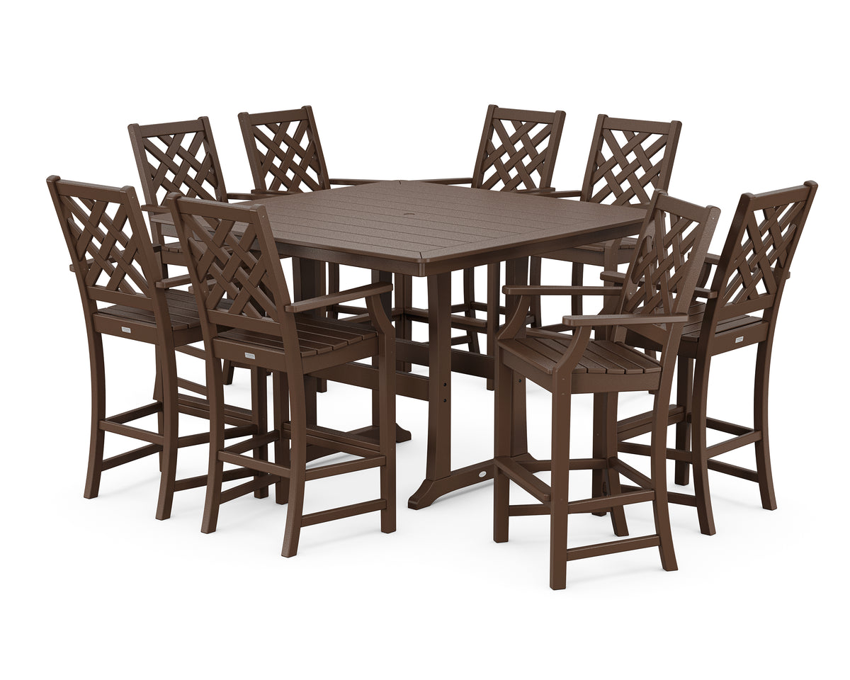 POLYWOOD Country Living Wovendale 9-Piece Square Bar Set with Trestle Legs in Mahogany