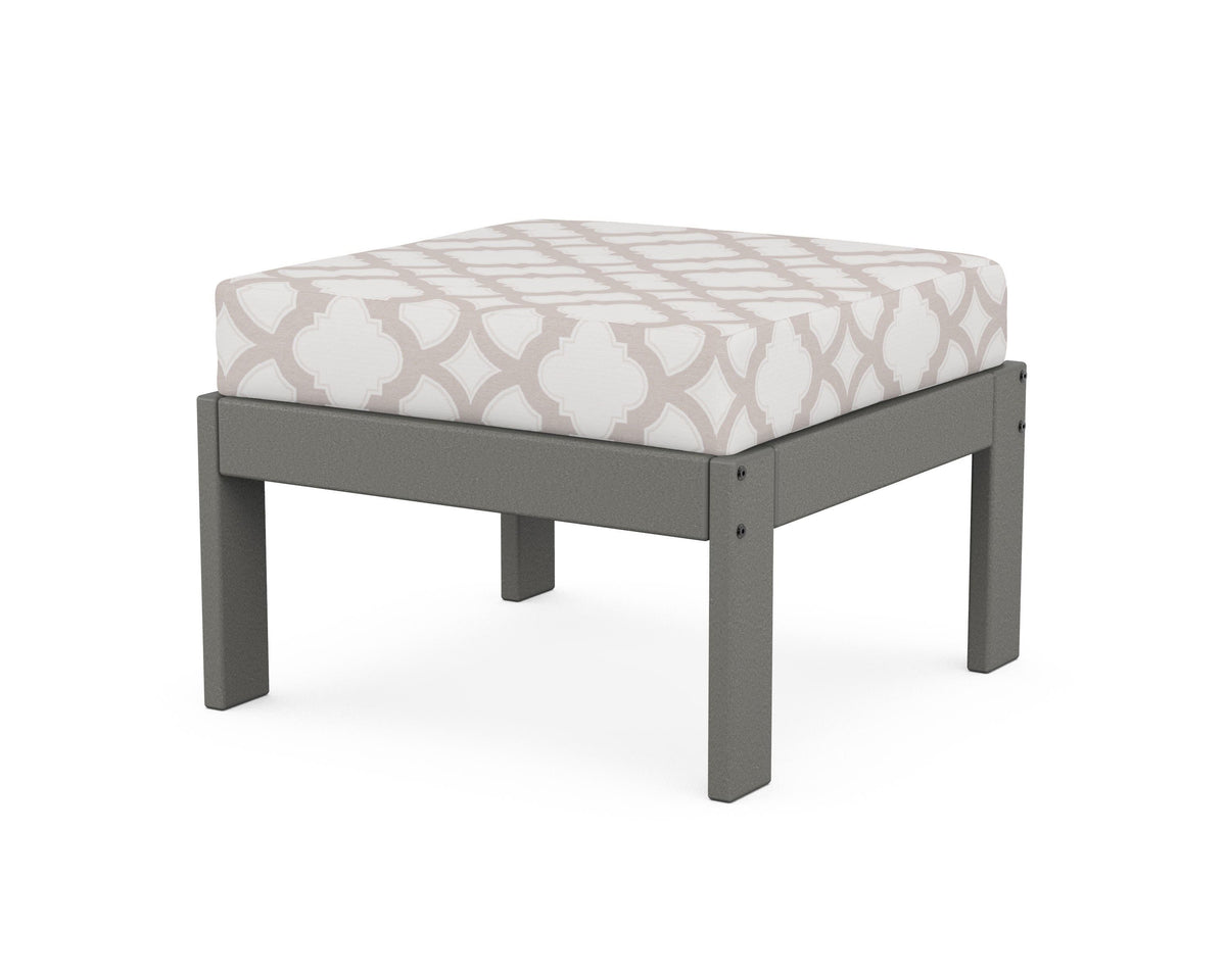 POLYWOOD Vineyard Modular Ottoman in Slate Grey / Trellis Dune Burlap