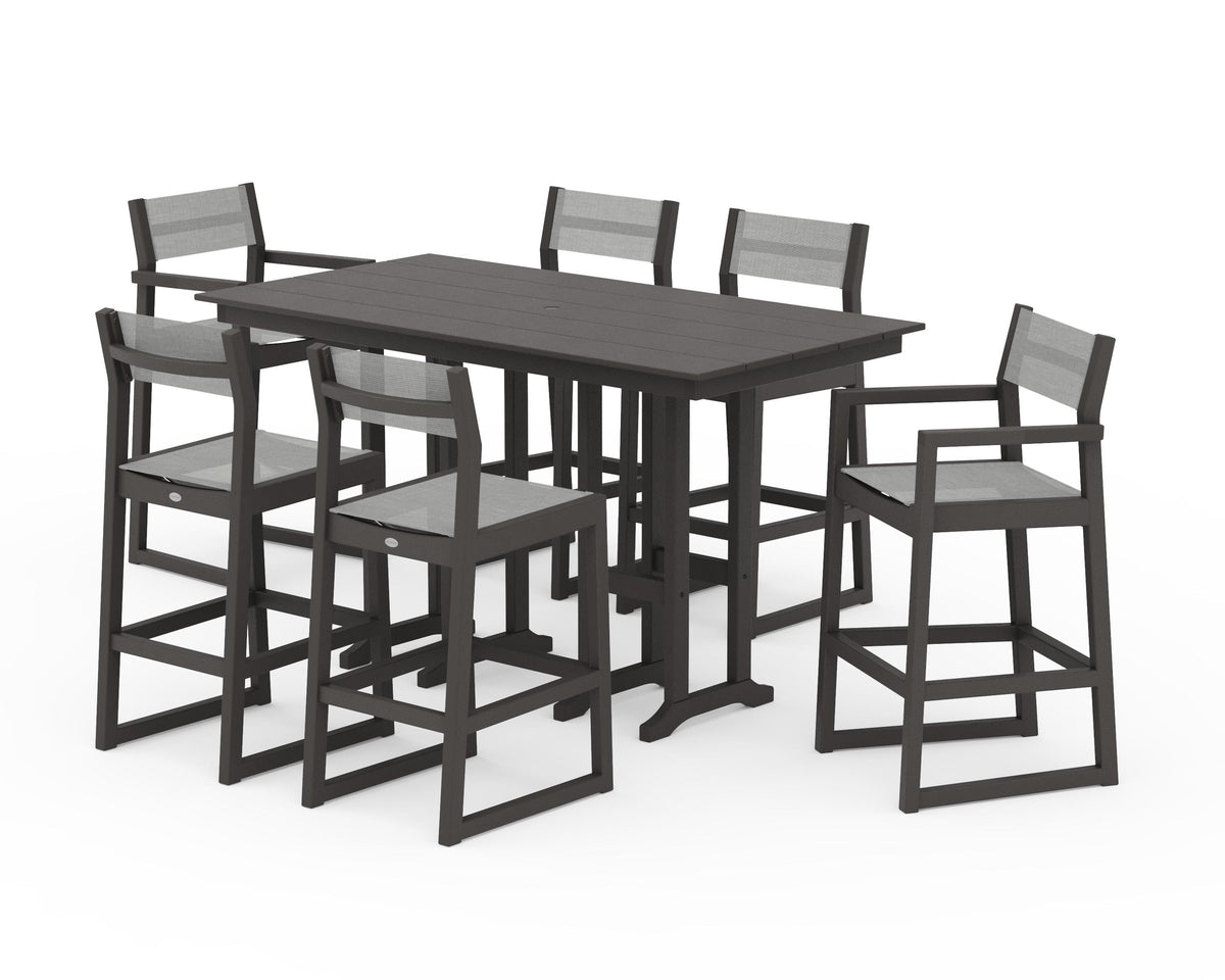 POLYWOOD EDGE Sling 7-Piece Farmhouse Bar Set in Vintage Coffee / Metallic