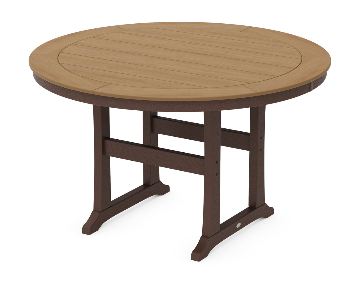 POLYWOOD Nautical Trestle 60" Round Counter Table in Mahogany / Natural