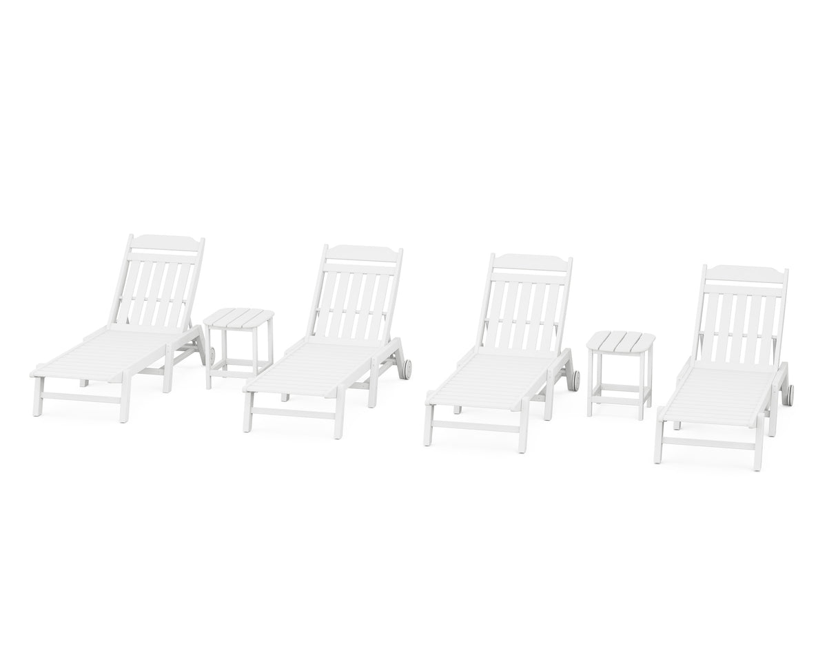 POLYWOOD Cottage 6-Piece Chaise Set with Wheels in White