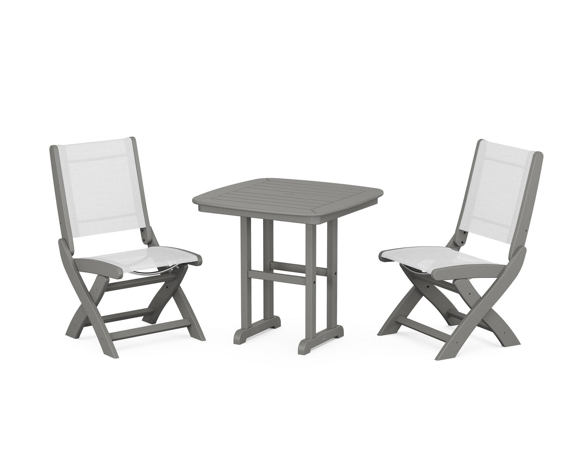 POLYWOOD Coastal Folding Side Chair 3-Piece Dining Set in Slate Grey / White