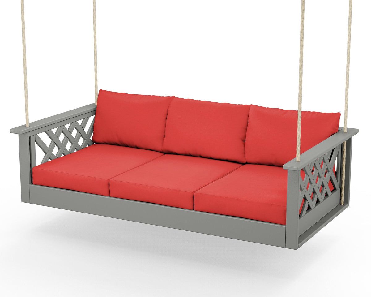 POLYWOOD Wovendale Daybed Swing in Slate Grey / Crimson Linen