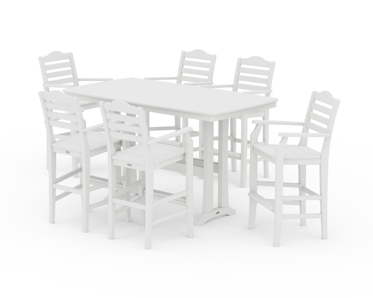 POLYWOOD Savannah Arm Chair 7-Piece Bar Set with Trestle Legs in White