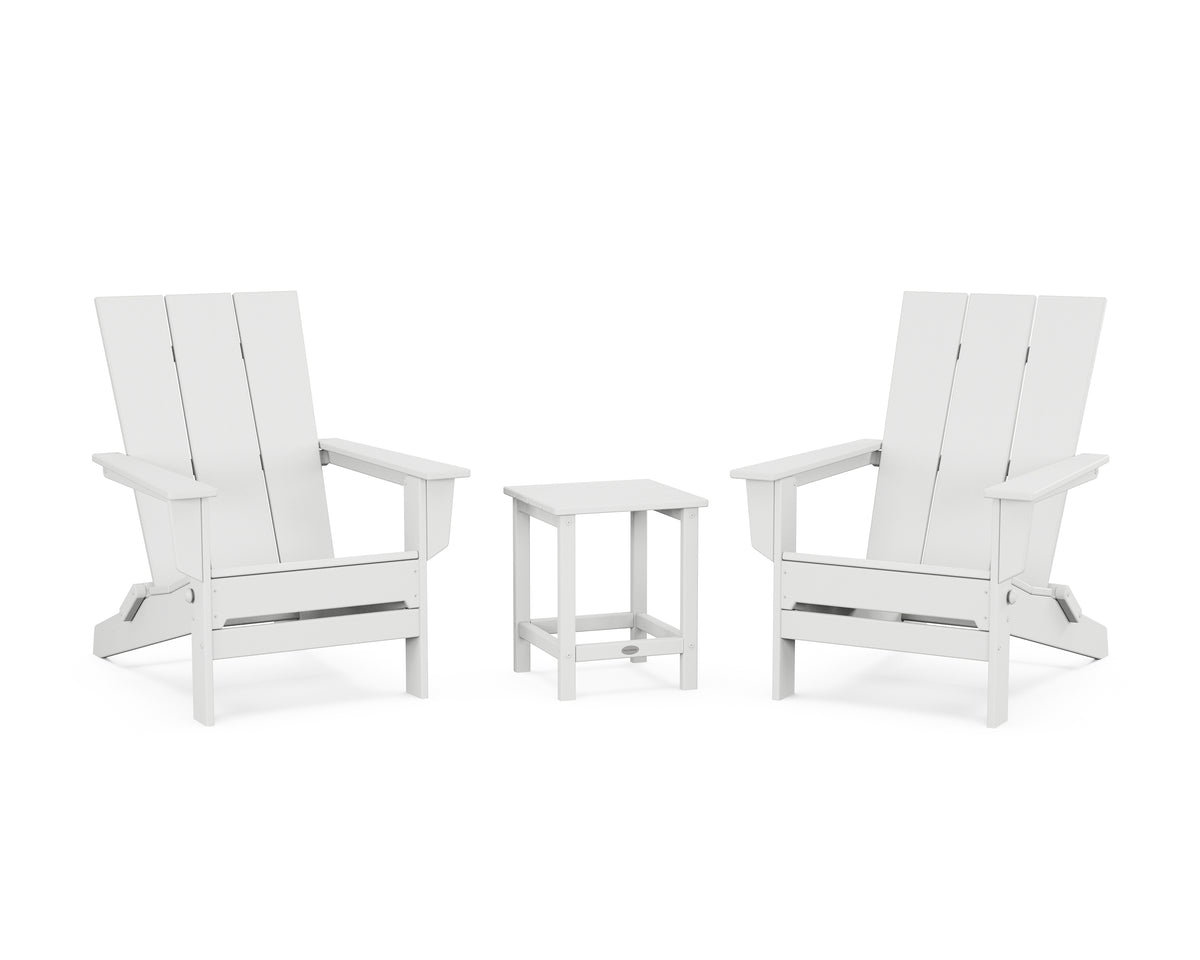 POLYWOOD 3-Piece Modern Studio Folding Adirondack Set in White