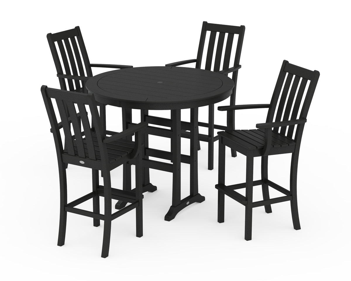 POLYWOOD Vineyard 5-Piece Round Bar Set in Black