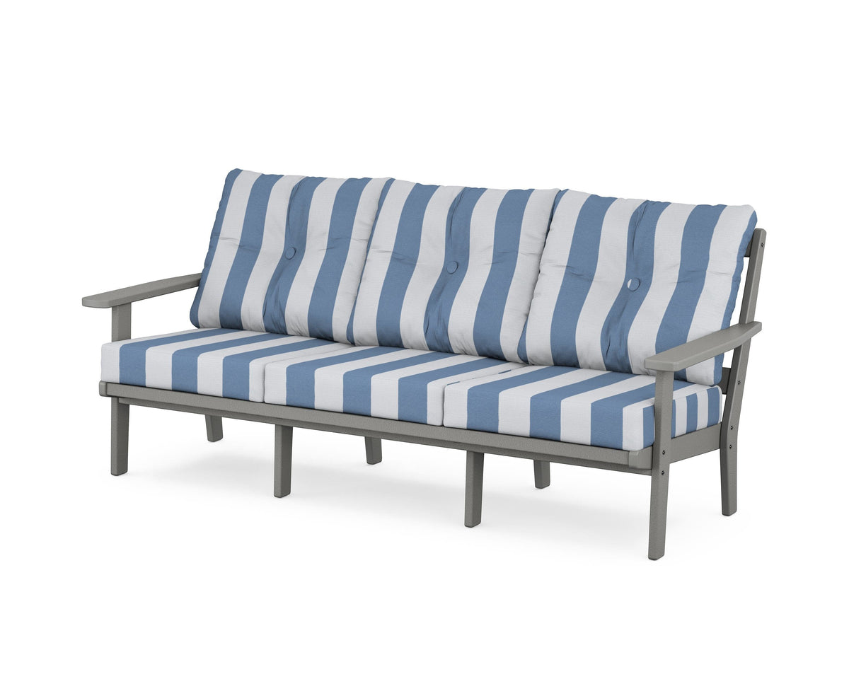 POLYWOOD Prairie Deep Seating Sofa in Slate Grey / Cabana Stripe Sky Blue