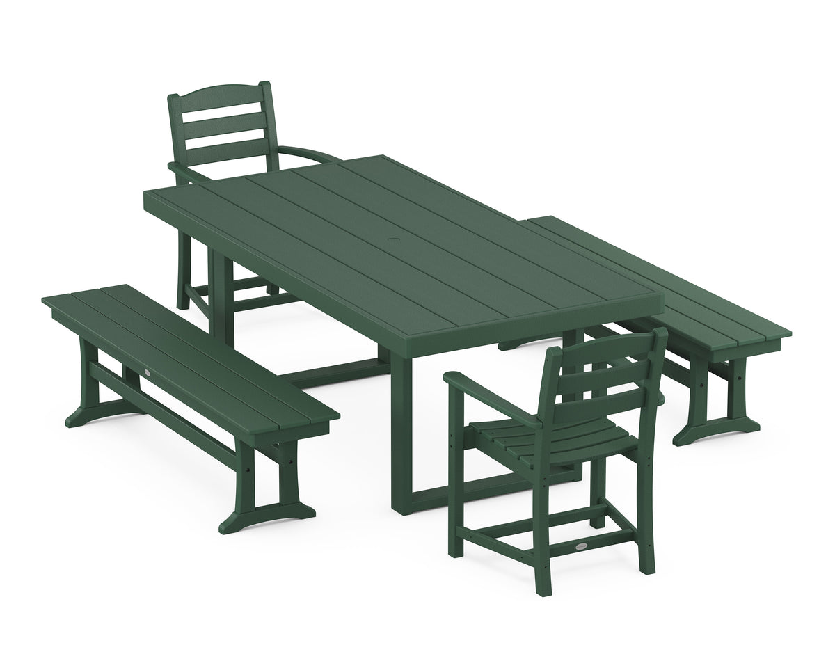 POLYWOOD La Casa Café 5-Piece Dining Set with Benches - 39" x 78" Table in Green