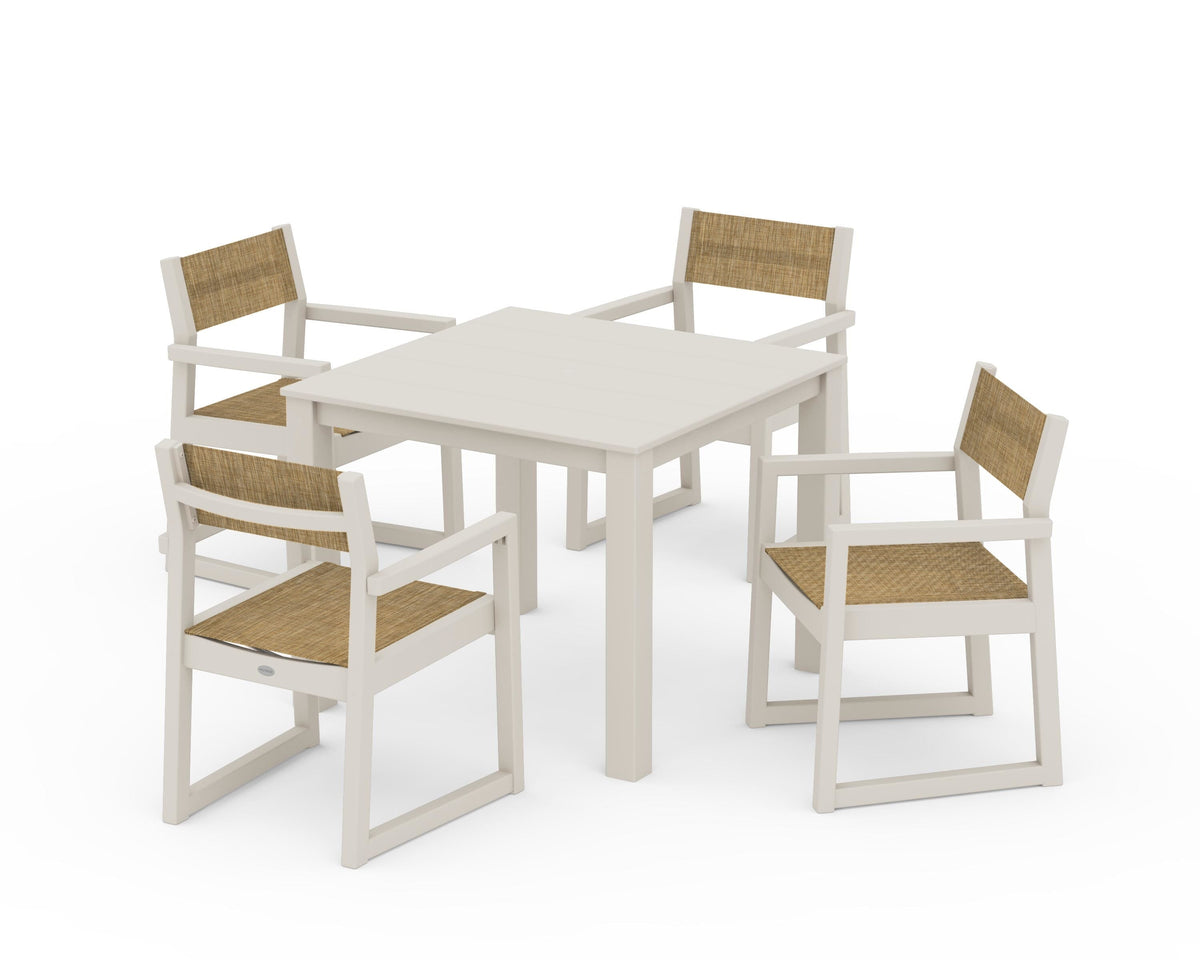POLYWOOD EDGE Sling Arm Chair 5-Piece Parsons Dining Set in Sand / Burlap
