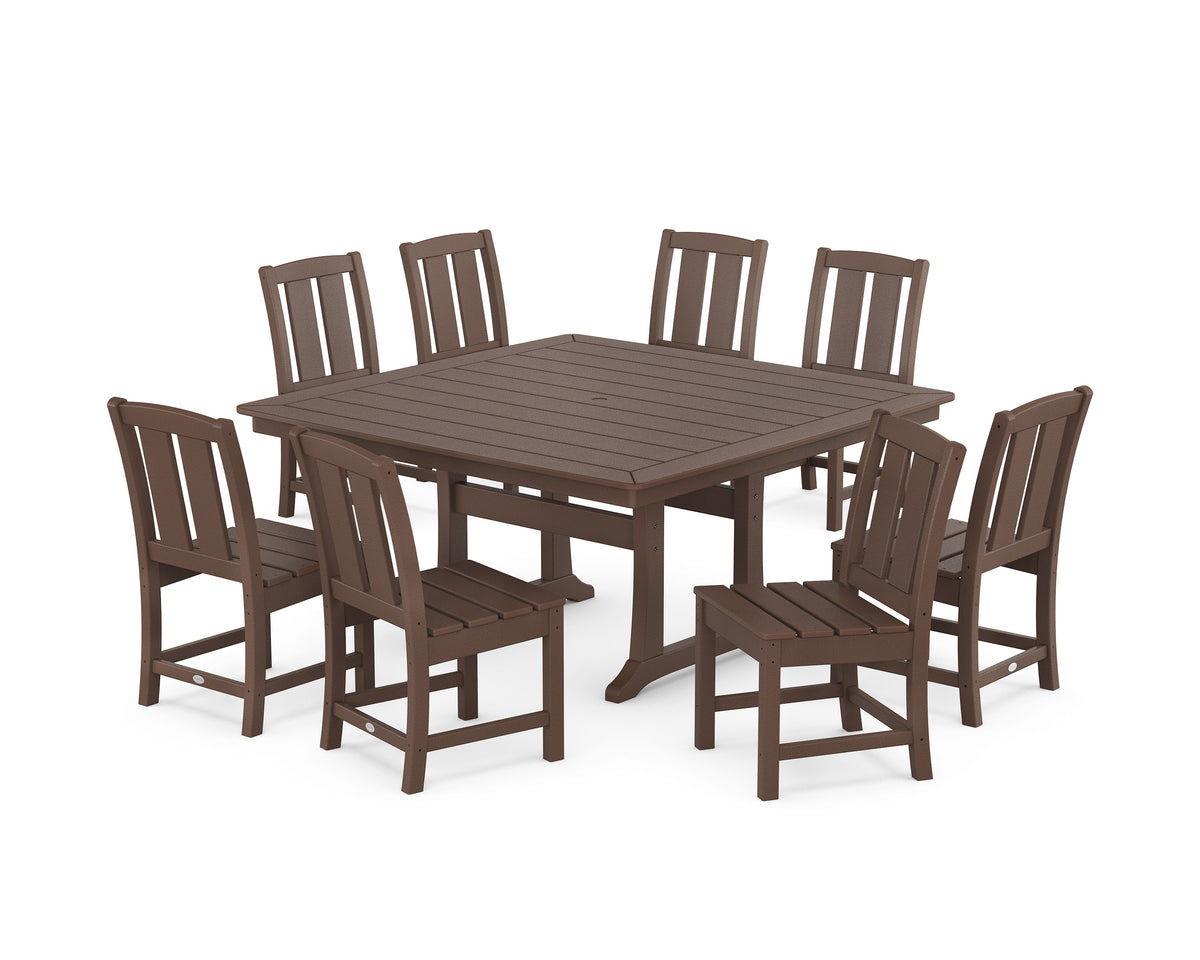 POLYWOOD Mission Side Chair 9-Piece Square Dining Set with Trestle Legs in Mahogany