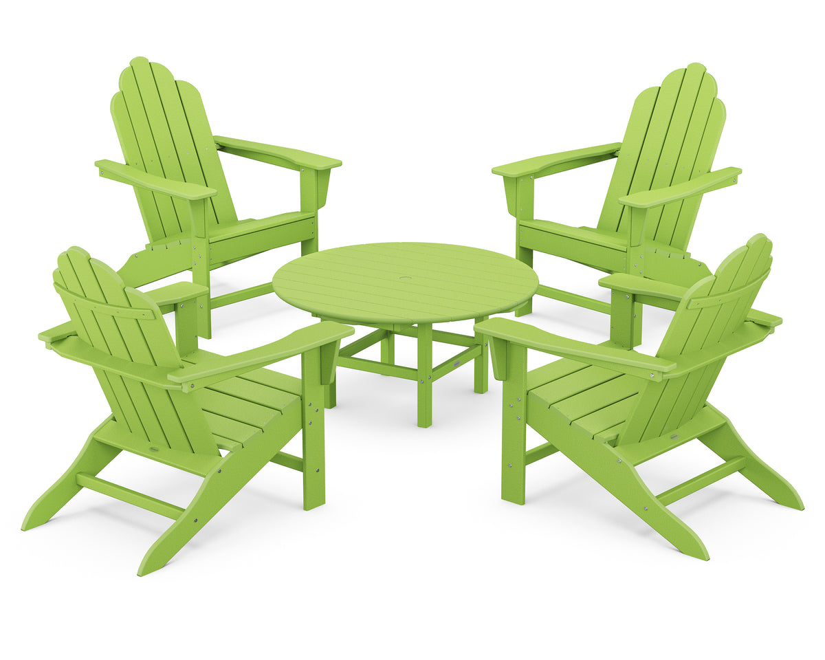 POLYWOOD Long Island Adirondack 5-Piece Conversation Group with Round 37" Conversation Table in Lime