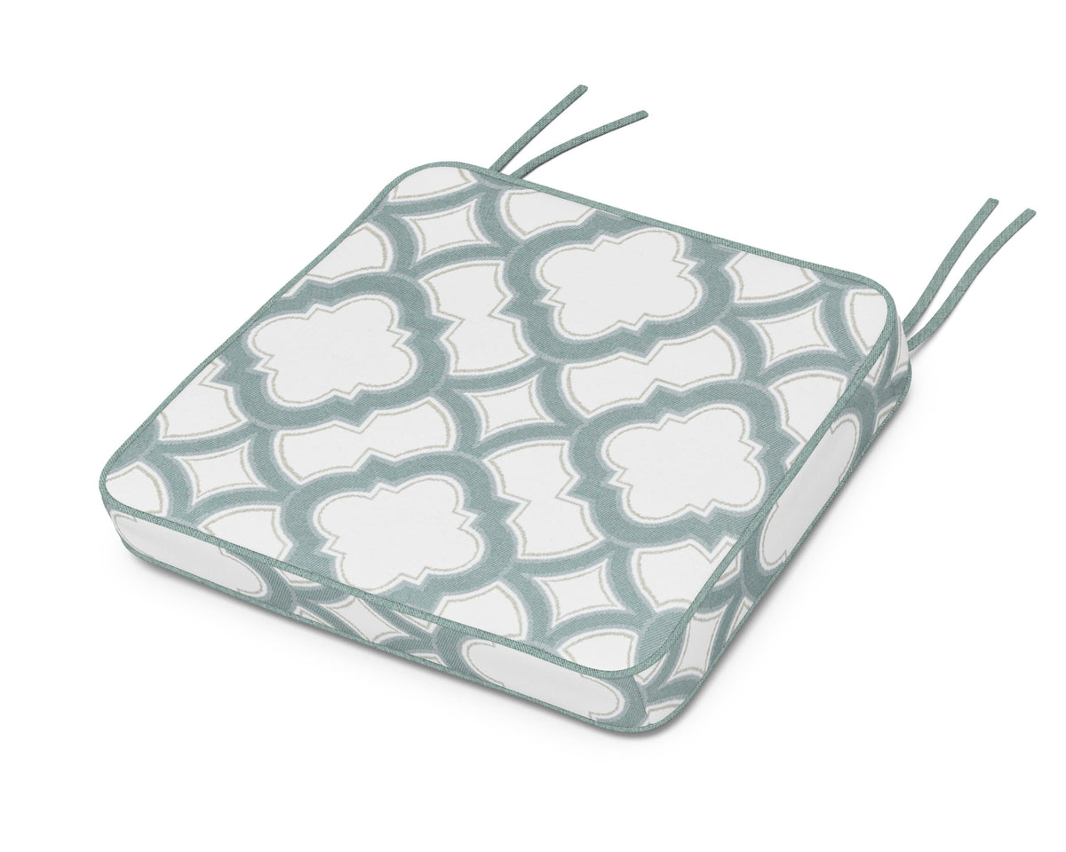 POLYWOOD Chinoiserie Arm Chair Seat Cushion in Trellis Glacier Spa