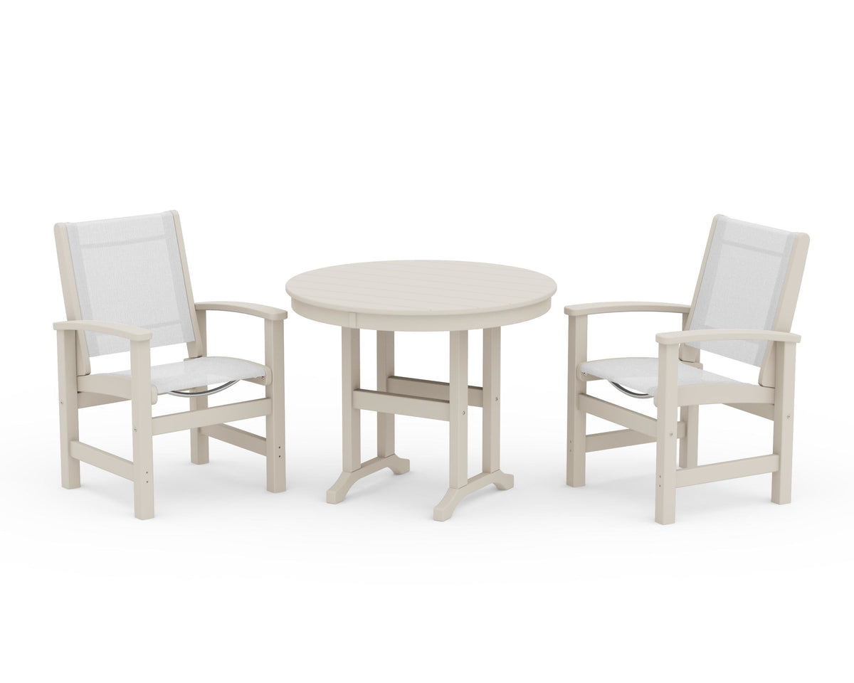POLYWOOD Coastal 3-Piece Round Dining Set in Sand / White