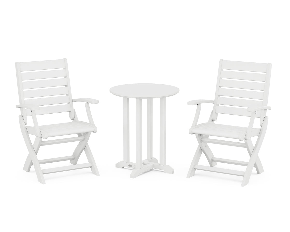 POLYWOOD Signature Folding Chair 3-Piece Round Farmhouse Bistro Dining Set in White