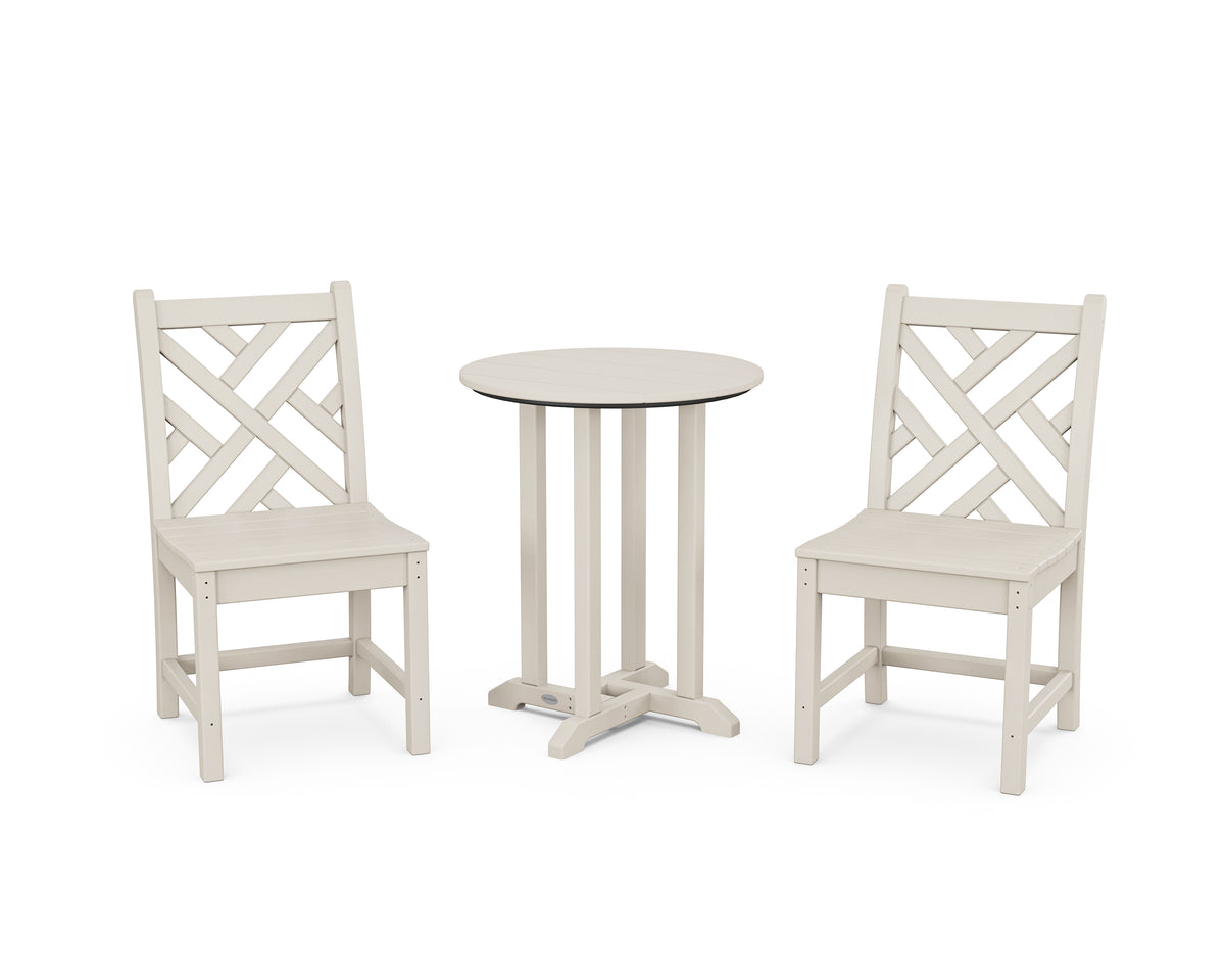 POLYWOOD Chippendale Side Chair 3-Piece Round Bistro Dining Set in Sand