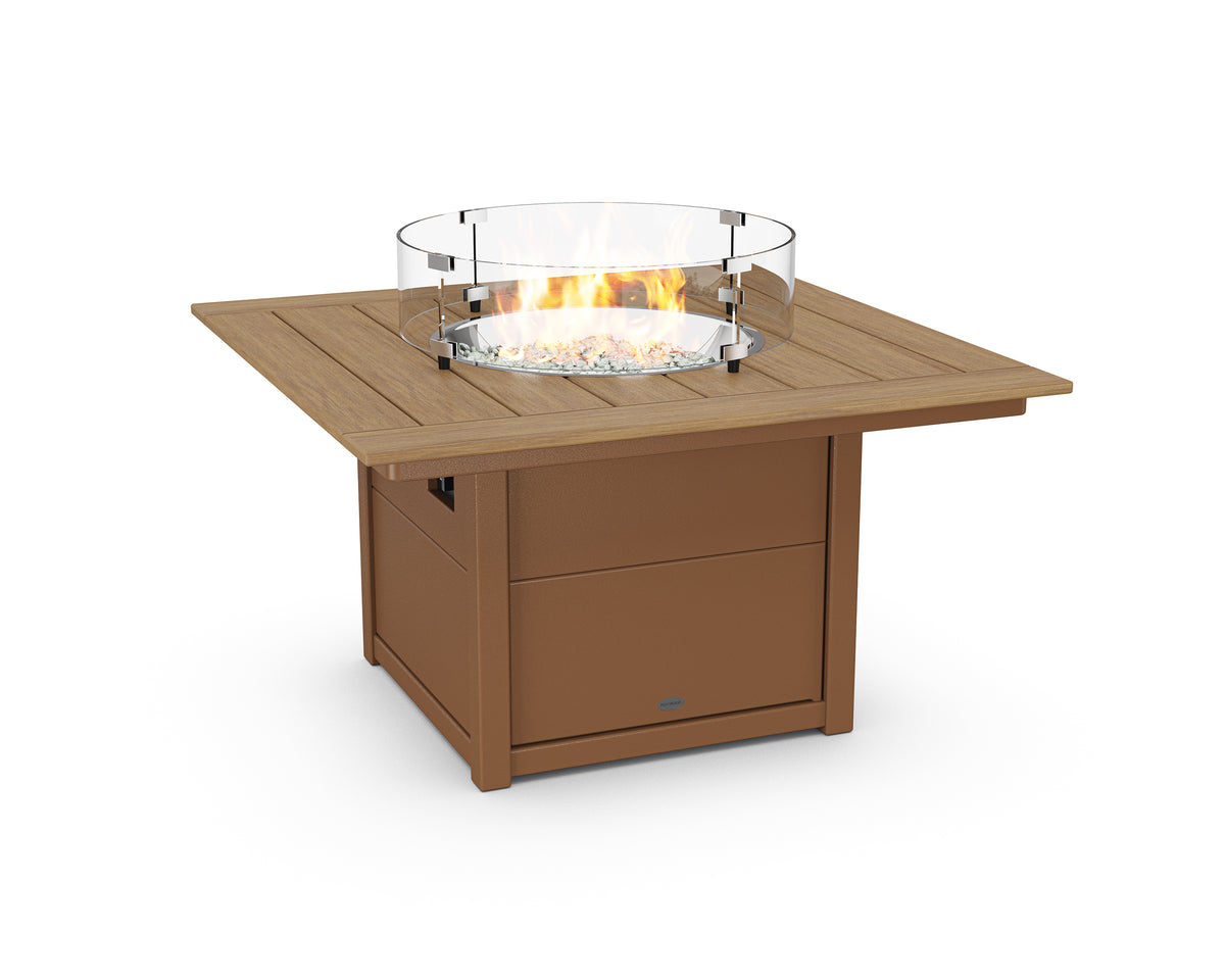 POLYWOOD Square 42" Fire Pit Table in Teak / Natural