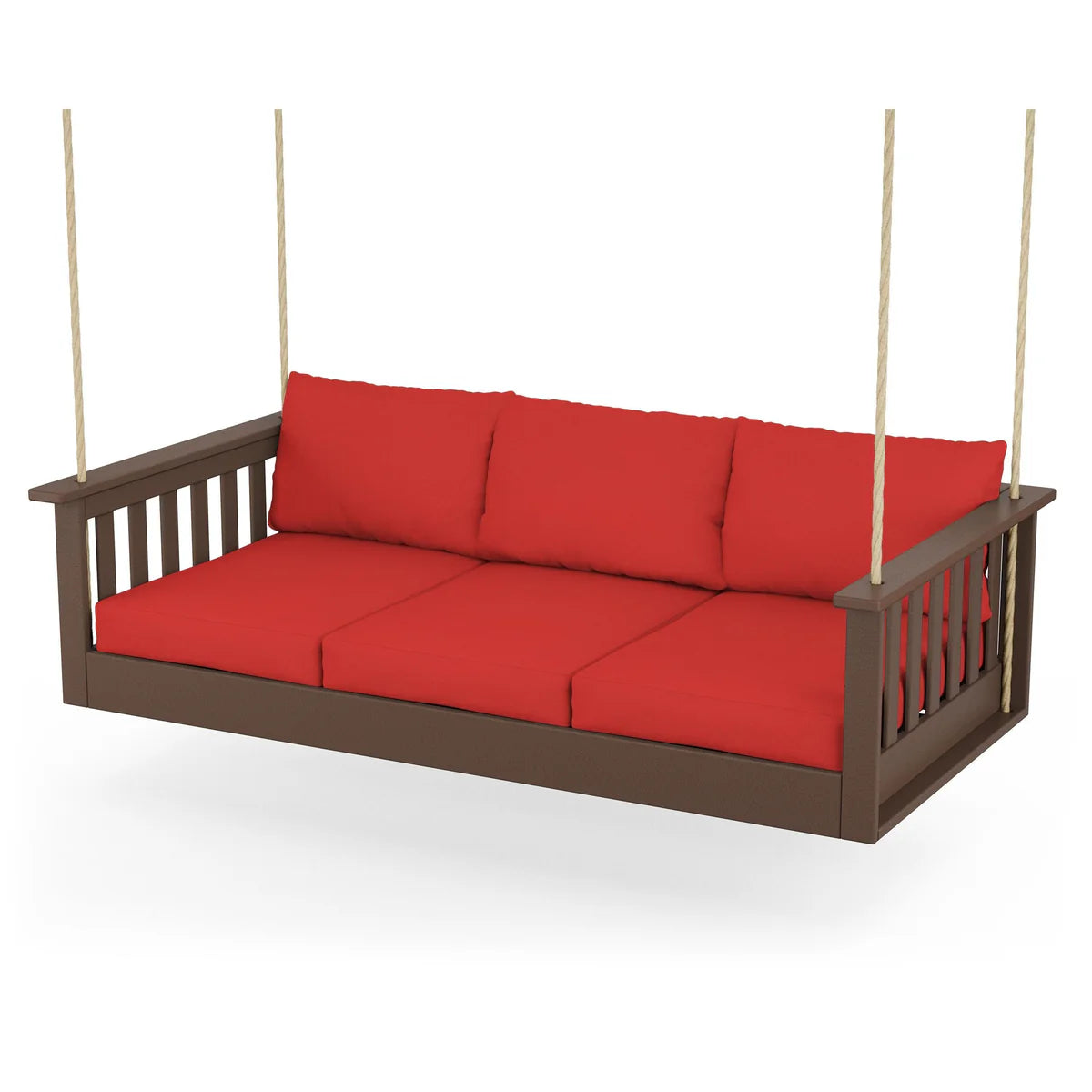 POLYWOOD Vineyard Daybed Swing in Mahogany / Crimson Linen