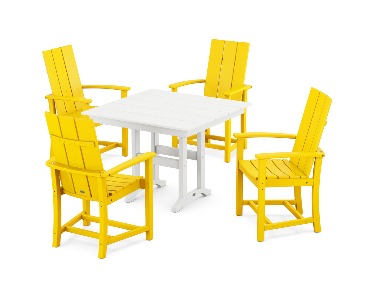 POLYWOOD Modern Adirondack 5-Piece Farmhouse Dining Set - 37" Table in Lemon / White