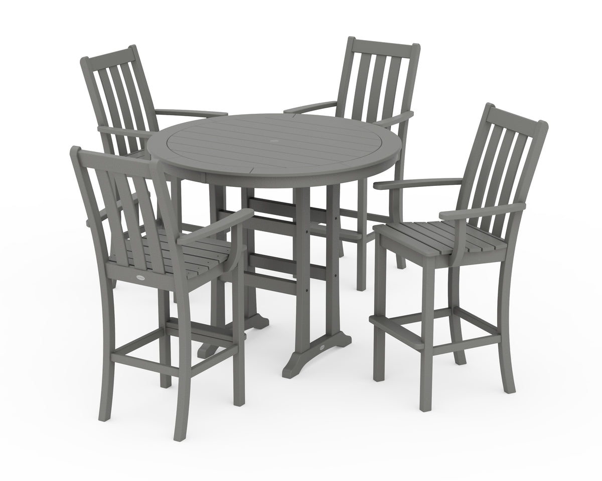 POLYWOOD Vineyard 5-Piece Round Bar Set in Slate Grey