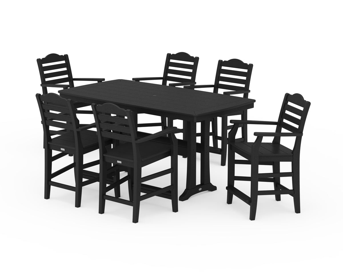 POLYWOOD Savannah Arm Chair 7-Piece Counter Set with Trestle Legs in Black