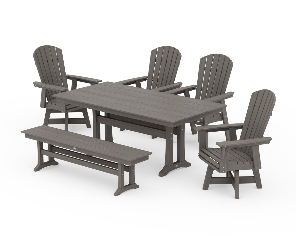 POLYWOOD Nautical Adirondack Swivel 6-Piece Farmhouse Dining Set with Trestle Legs in Driftwood