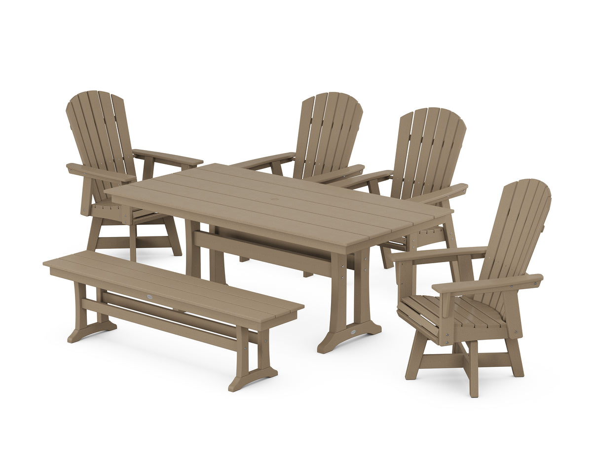 POLYWOOD Nautical Adirondack Swivel 6-Piece Farmhouse Dining Set with Trestle Legs in Vintage Sahara