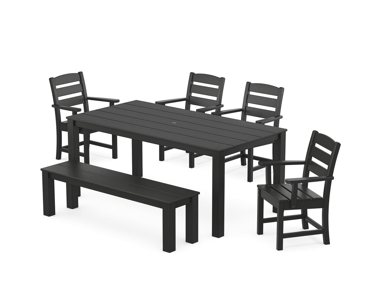 POLYWOOD Lakeside 6-Piece Parsons Dining Set with Bench in Black