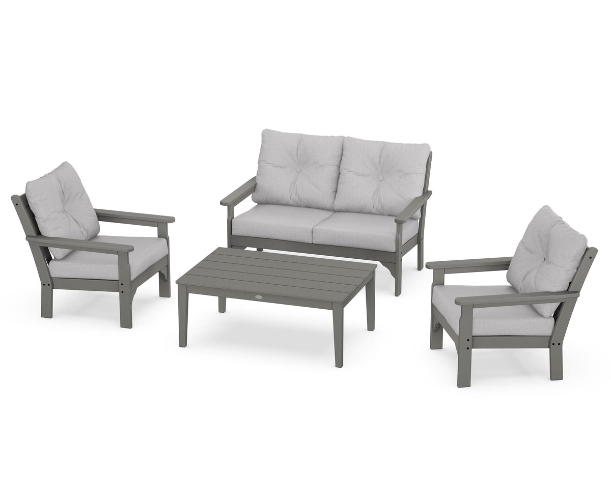 POLYWOOD Vineyard 4-Piece Deep Seating Set with Two Chairs and Loveseat in Slate Grey / Granite
