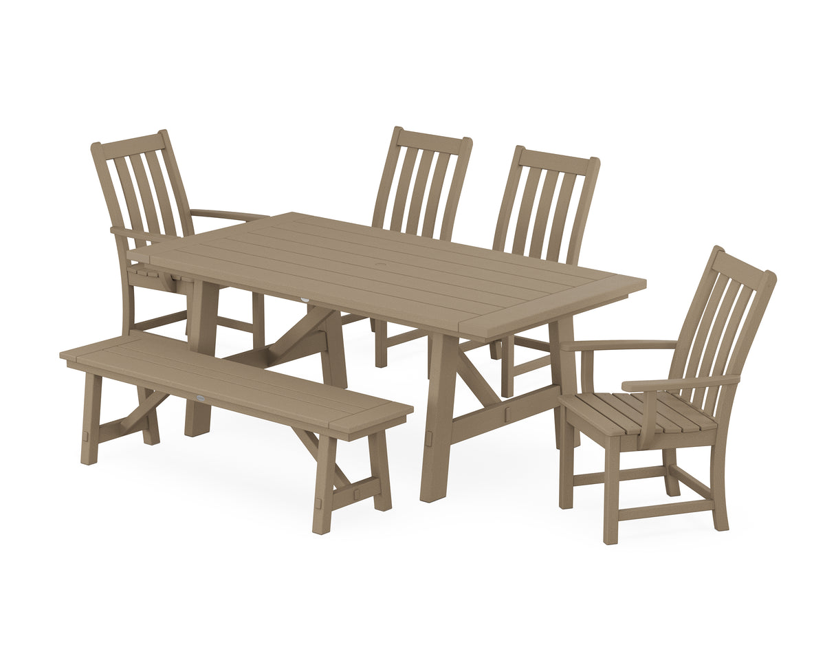 POLYWOOD Vineyard 6-Piece Rustic Farmhouse Dining Set with Bench in Vintage Sahara