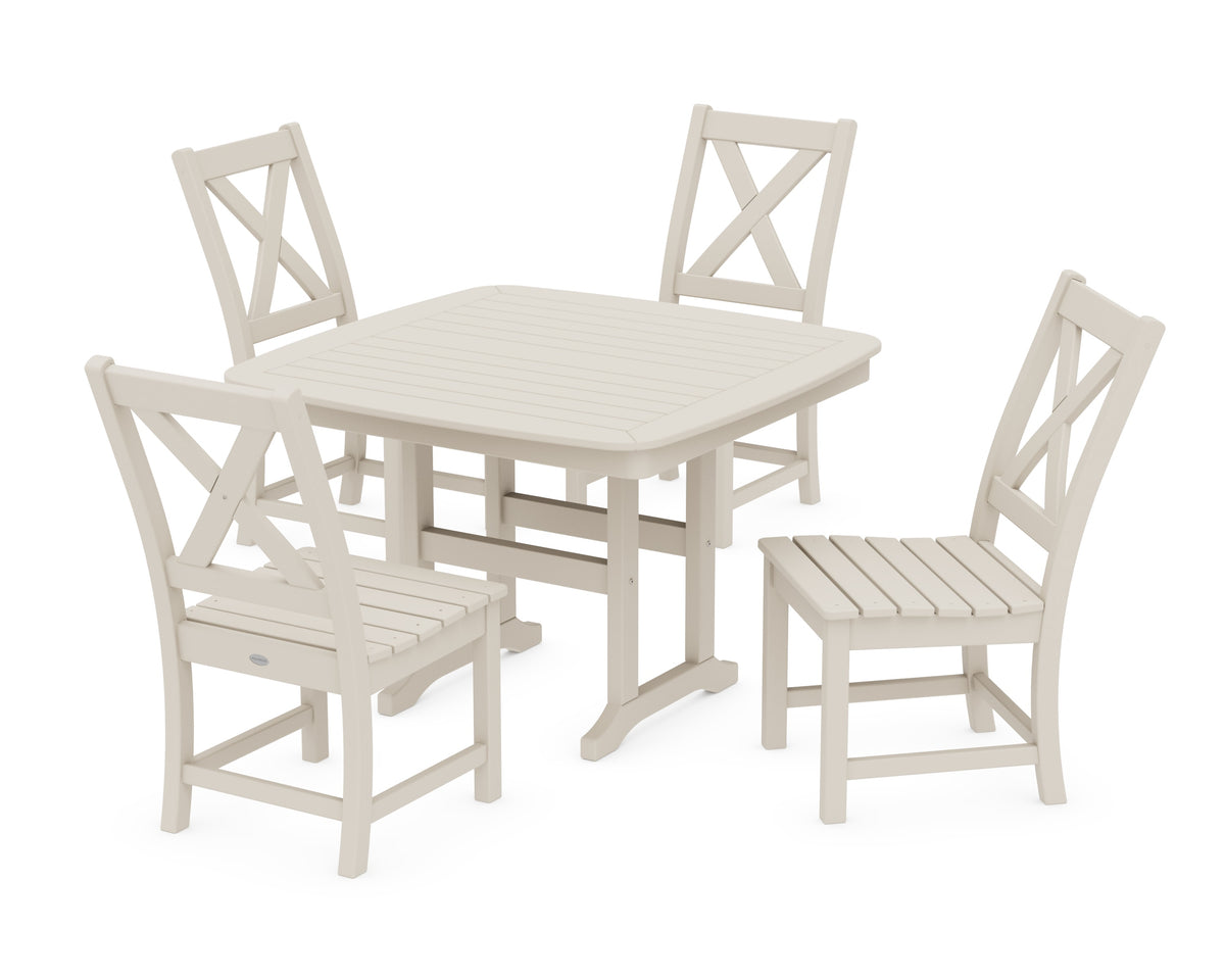 POLYWOOD Braxton Side Chair 5-Piece Dining Set with Trestle Legs - 44" Table in Sand
