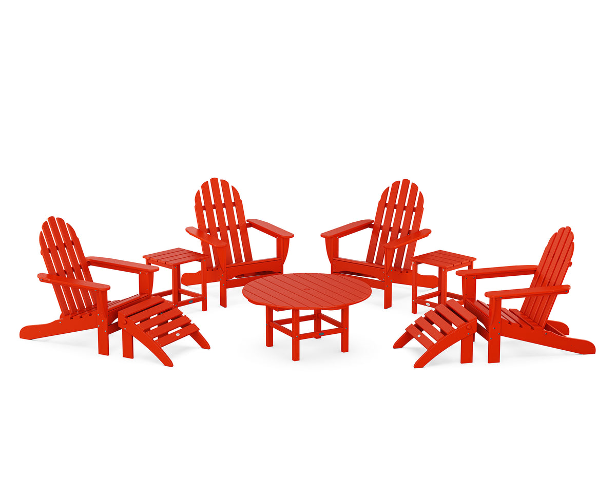 POLYWOOD Classic Adirondack Chair 9-Piece Conversation Set in Sunset Red