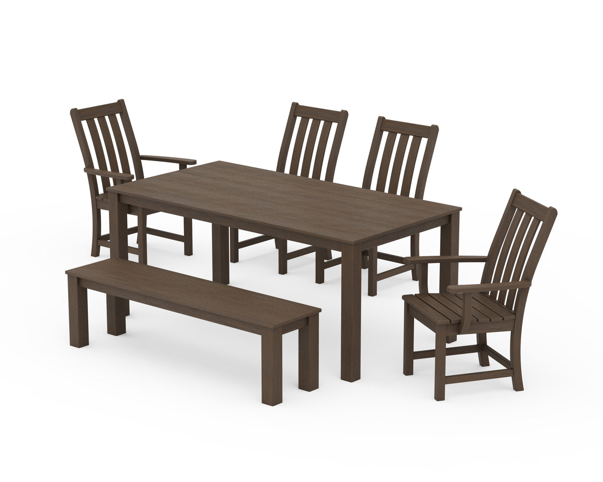 POLYWOOD Vineyard 6-Piece Parsons Dining Set with Bench with Vineyard Dining Side Chair in Kona