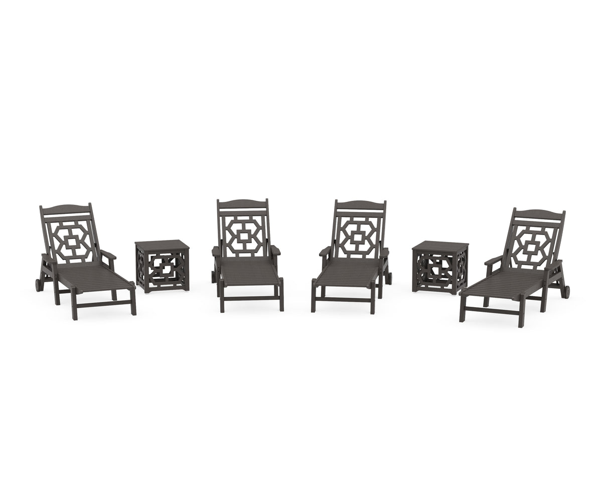 POLYWOOD Chinoiserie 6-Piece Chaise Set in Vintage Coffee