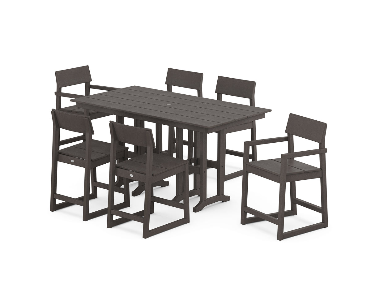 POLYWOOD EDGE 7-Piece Farmhouse Counter Set in Vintage Coffee