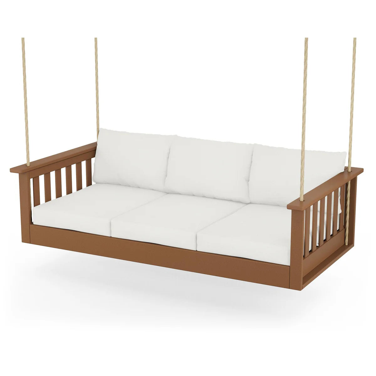 POLYWOOD Vineyard Daybed Swing in Teak / Natural Linen
