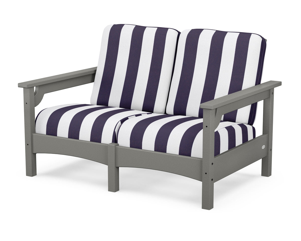 POLYWOOD Club Loveseat in Slate Grey / Cabana Stripe Navy